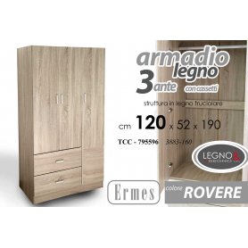 ARMADIO LEGNO 3 ANTE C/CASS.120X52X19