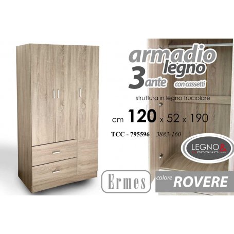 ARMADIO LEGNO 3 ANTE C/CASS.120X52X19