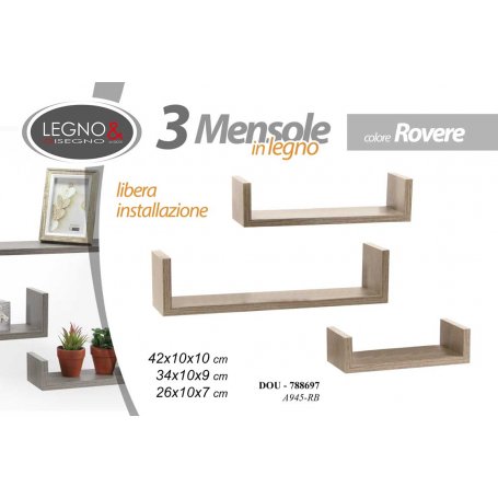 MENSOLA LEGNO 3PZ 42/34/26 ROVERE