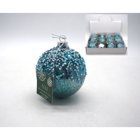 PALLA VETRO C/PERLE E PAILLETTES 8CM