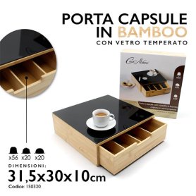 PORTA CAPSULE BAMBOO C/VETRO TEMPERATO