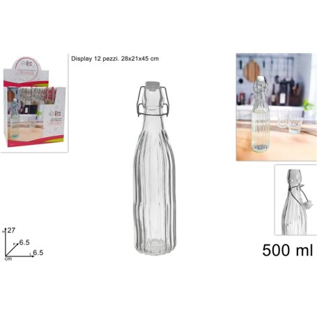BOTTIGLIA VETRO RIGATA 500ML C/TAPPO