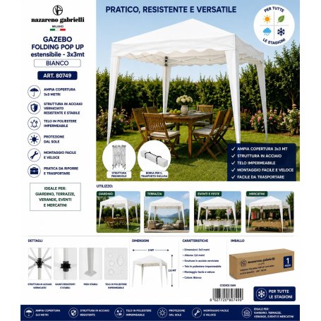GAZEBO FOLDING POP UP MT.3X3 BIANCO