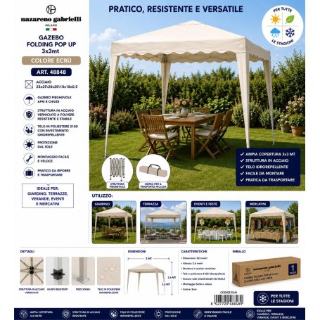 GAZEBO FOLDING POP UP MT.3X3 ECRU