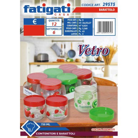 BARATTOLO VETRO C/TAPPO PL. 750ML