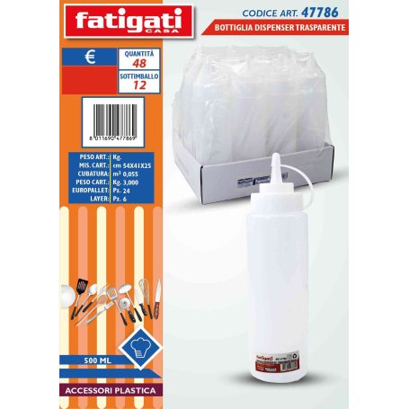 BOTTIGLIA DISPENSER PP 500ML TRASP.