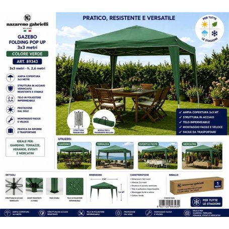 GAZEBO FOLDING POP UP  MT 3X3 VERDE