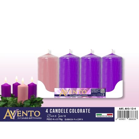CANDELE COLORATE DELL'AVVENTO D5 H12 4PZ