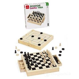 SCACCHI DAMA TRIA LEGNO 30CM