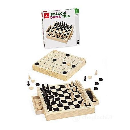 SCACCHI DAMA TRIA LEGNO 30CM